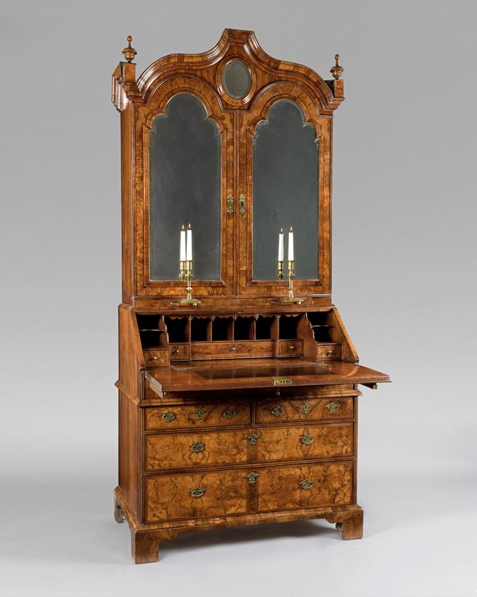 A superb Queen Anne period veneered walnut bureau bookcase | MasterArt